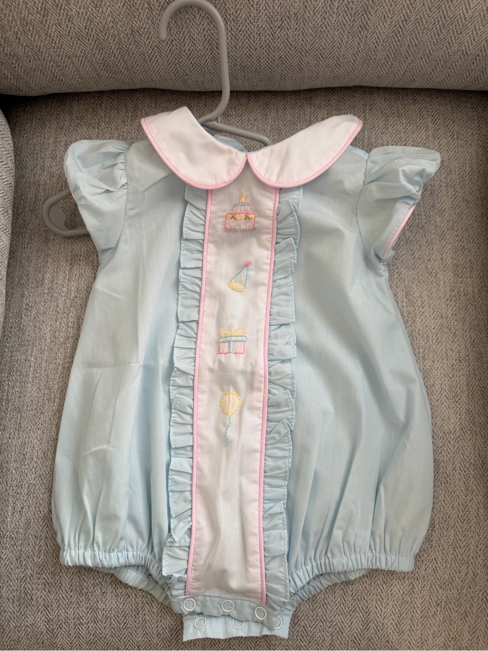 Light Blue Baby Bubble Romper with Pink Trim
